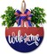 4th of July Wreath for Front Door – Wooden Round Patriotic Wreath for Independence Day and Memorial Day, 4th of July Decorations, 12" Welcome Sign for Front Door, Outdoor Porch and Patio Fence Decor